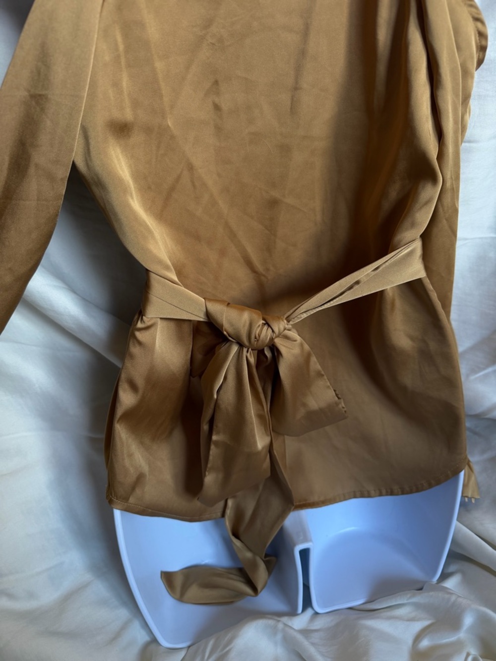 HAODUOYI Mustard Halter Neck Long Sleeve Blouse with Keyhole - Picture 2 of 4